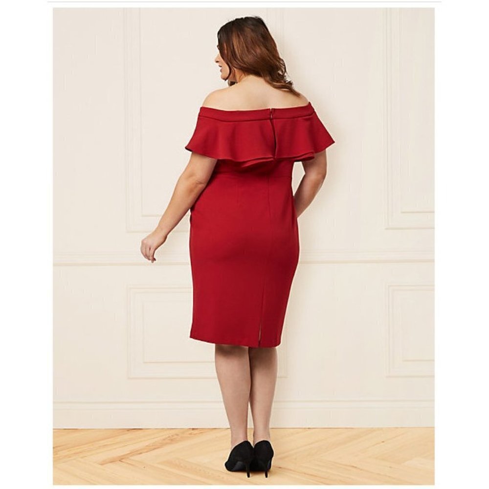Women Le Chateau Knit Crêpe Off-the-Shoulder Dress Size 2X Red - Picture 3 of 6